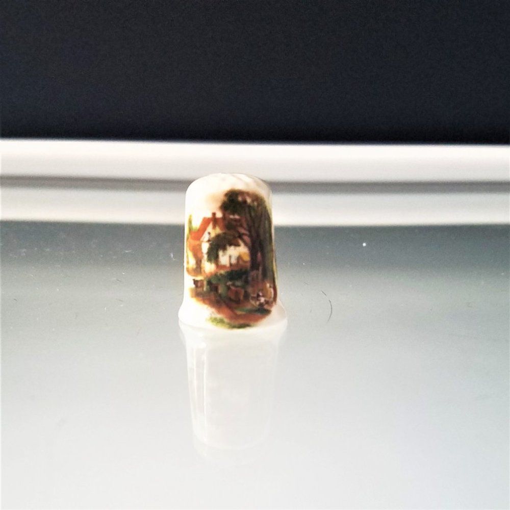Vintage Thimble Bone China British Made Pastoral Country Scene Collectible